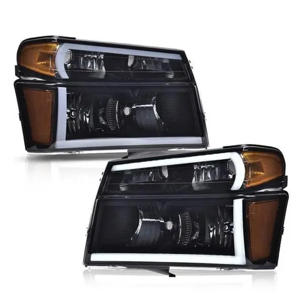 G-PLUS Automotive LED DRL Headlight Assembly with Bumper Lights, Smoked LED Headlight Kit for 2004-2012 GMC Canyon/Chevy Colorado, Car Exterior Upgrade