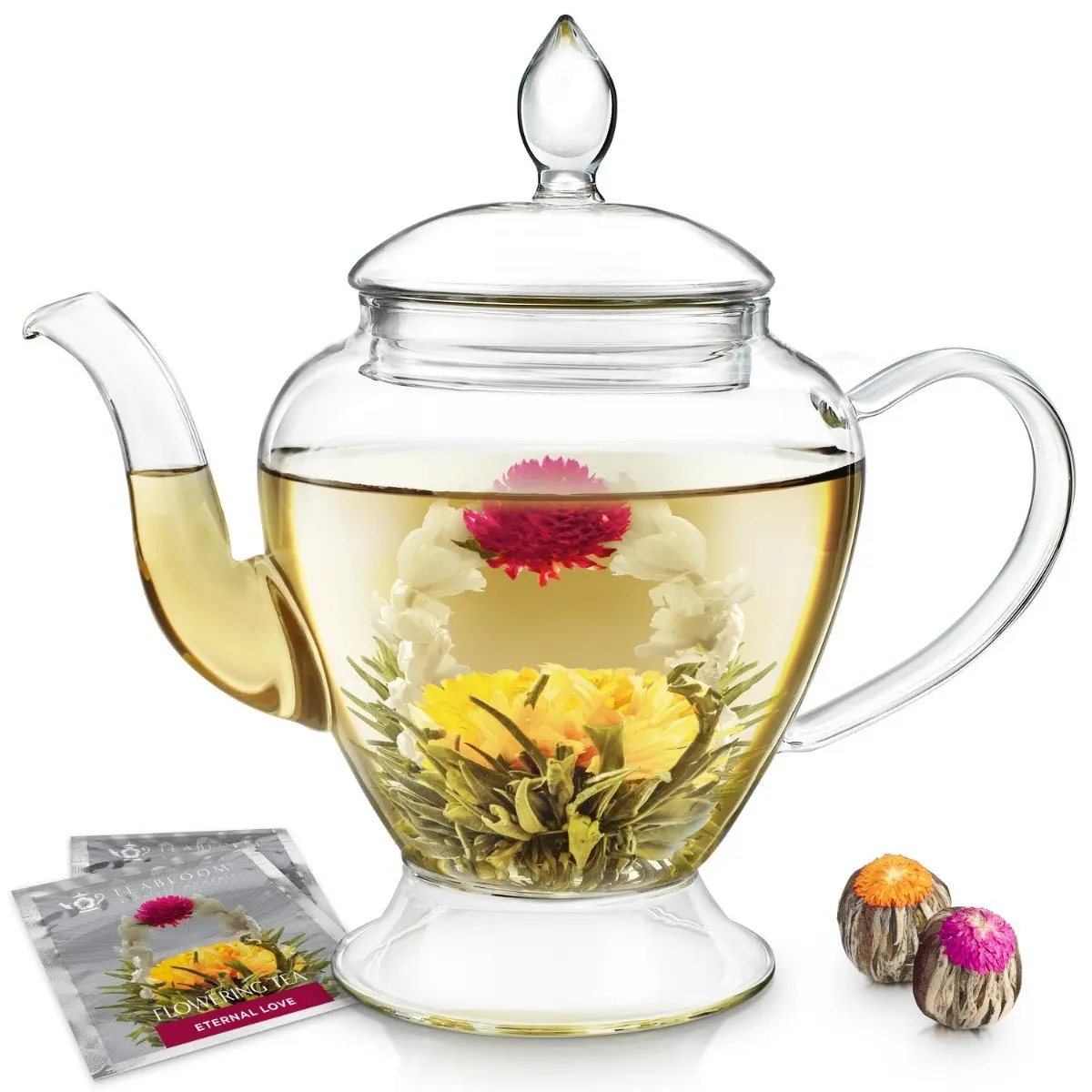 Le Bouquet Glass Teapot with Two Gourmet Blooming Tea Flowers