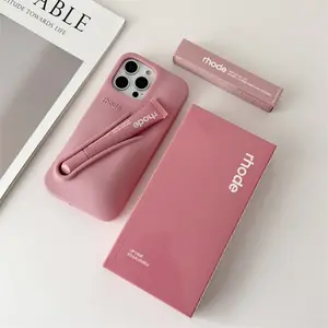 RHODE Lip Gloss Phone Case For iPhone 17 Air 16 15 14 13 12 11 Pro Max Gray Toast Espresso Ribbon Lipstick Holder Silicone Cover