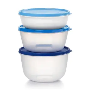 Modular Bowls Set of 3 with Blue Lids for Easy Storage and Organization