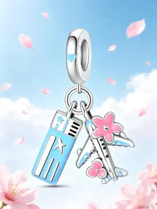 Airplane & Ticket Dangle Charm, Travel Themed Enamel Bead, Fits Pandora Bracelet, DIY Jewelry Gift for Women, Perfect for Travel Lovers