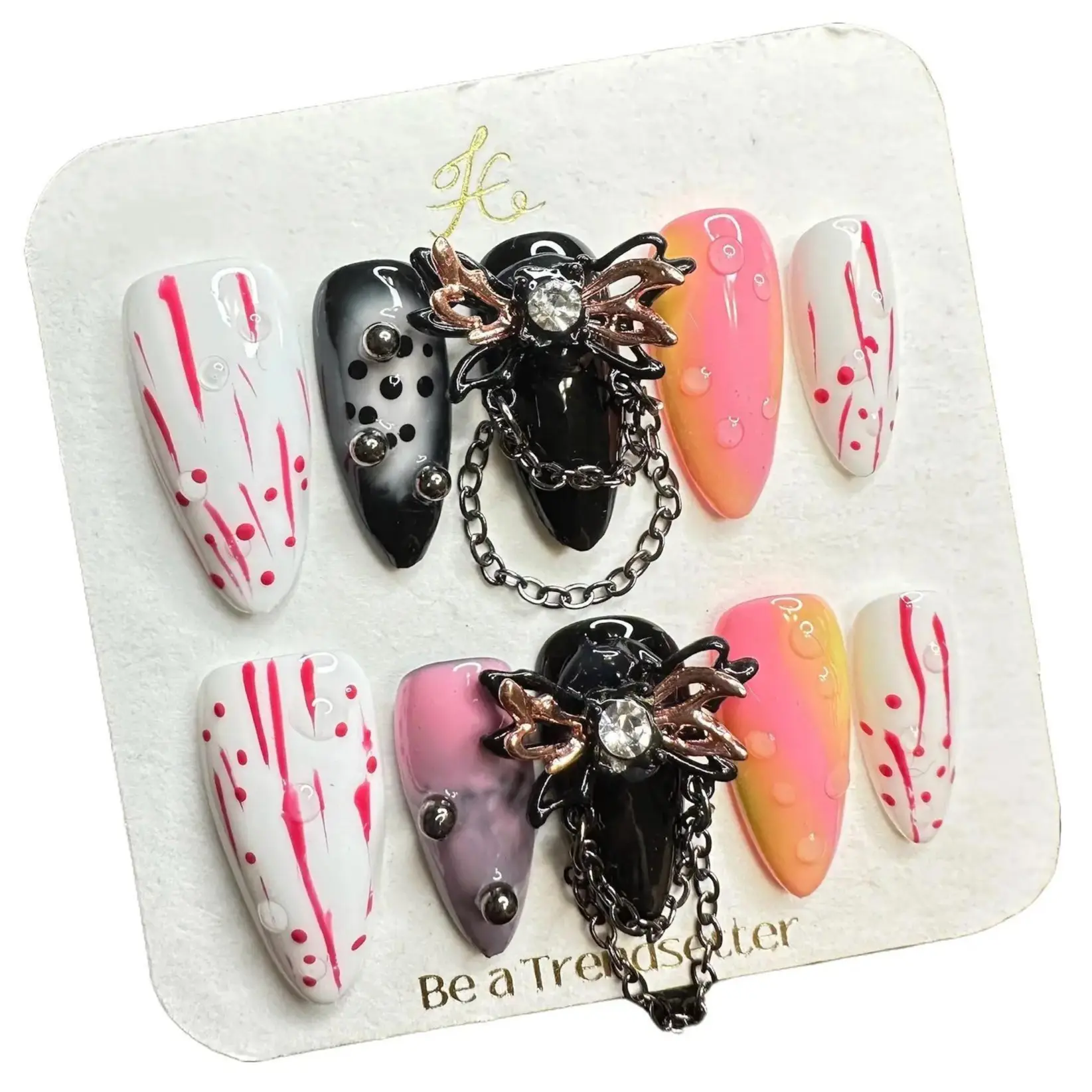 W46 Almond Press On Nails, Detachable Summer Style False Nails, Easy to Apply & Reusable Manicure Kit, Size M, Nail Press On Nails