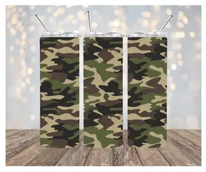 Camouflage Tumbler - Double Wall Insulation, Stainless Steel Material, 20 oz Capacity, Hot and Cold Retention, Including Straw and Cleaning Brush, Dishwasher Safe