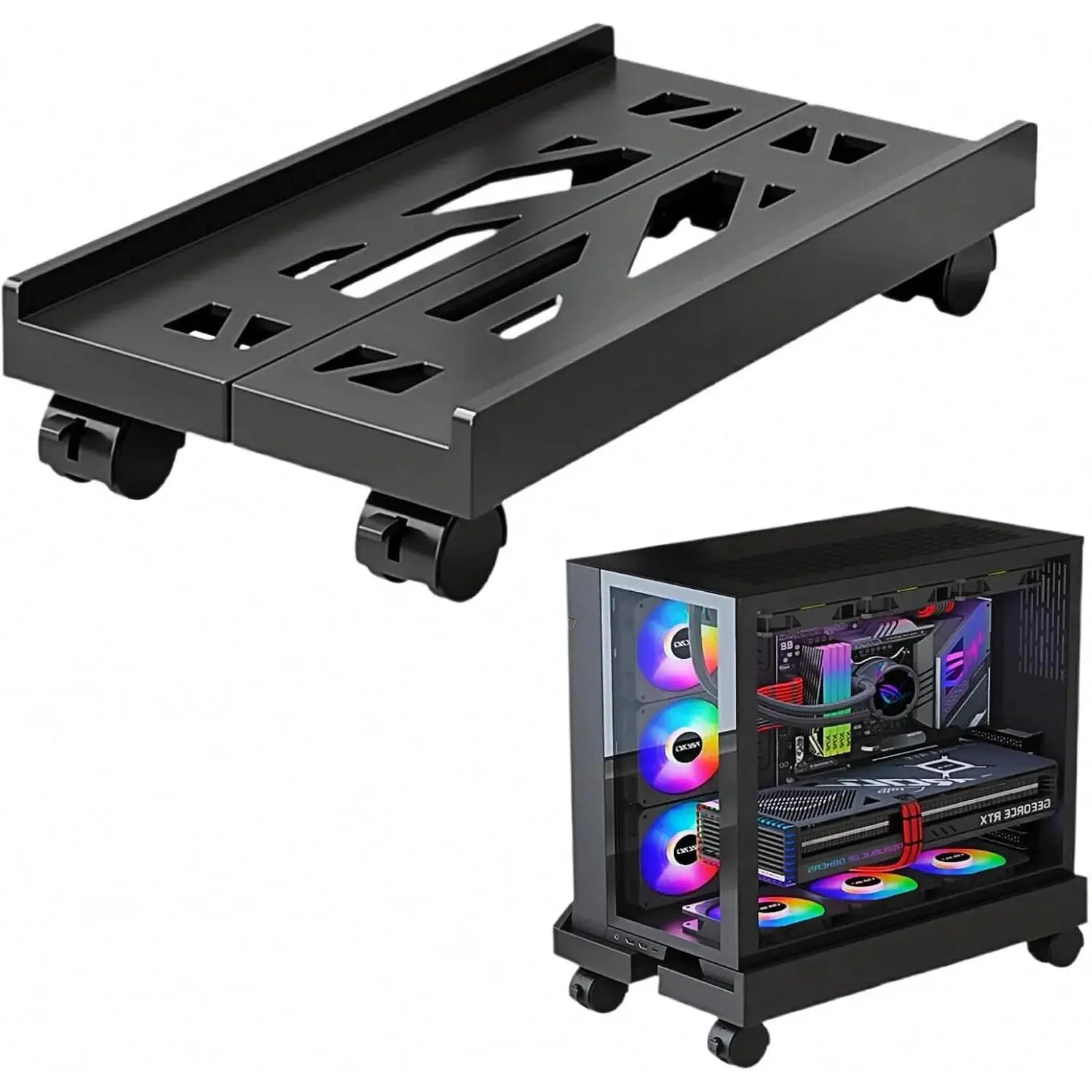 Adjustable Mobile CPU Stand with 4 Caster Wheels - Ventilated Tower Stand, Fits  PCs - Under Desk CPU Holder, PC Floor Cart, Riser for Gamers and Students (Black)