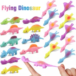 10 Pcs Slingshot Dinosaur Finger Toys, Flying Dinosaur Party Favors for Kids, Sticky Rubber Dino Fidget Toys, Funny Gag Gifts Treasure Box Classroom Prizes for Boys Girls