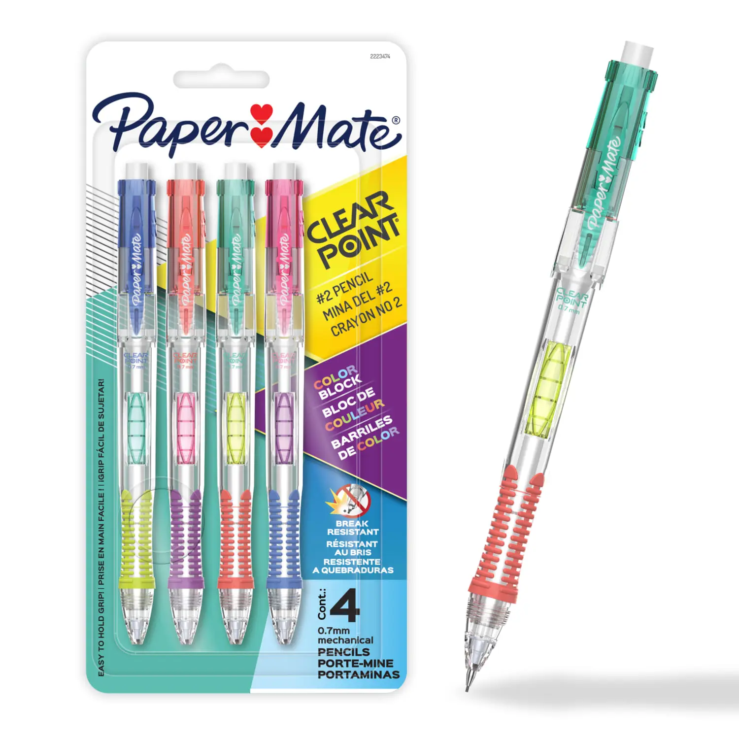 Paper Mate Clearpoint Mechanical Pencil, Color Block Edition, HB #2 Lead, 4 Count Paper Mate Clearpoint Mechanical Pencil, Color Block Edition, HB #2 Lead, 4 Count