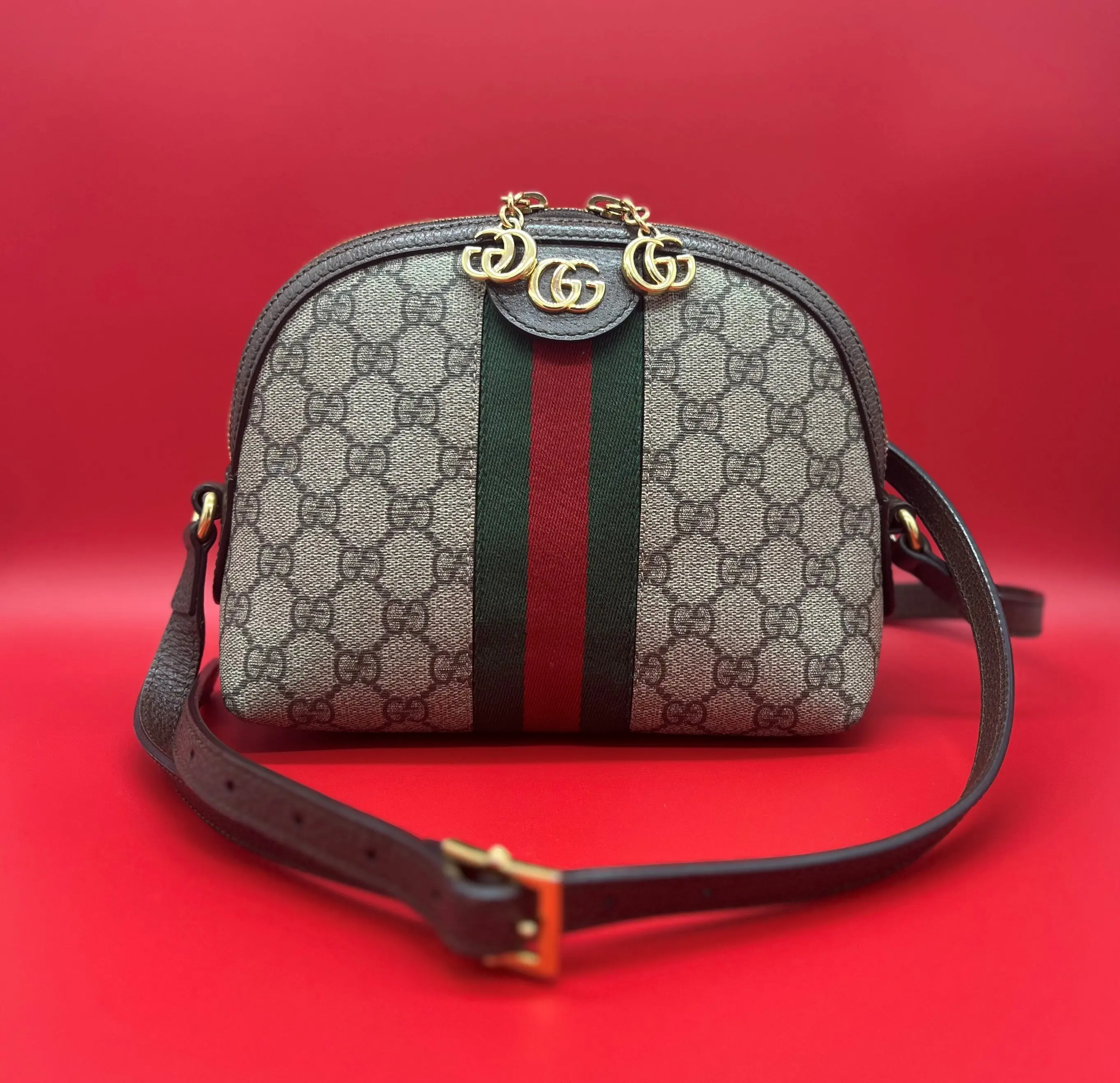 Pre-owned GUCCI CANVAS Crossbody Bags OPHIDIA GG SUPREME SMALL SHOULDER BAG DOME SHAPE