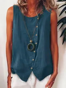 Plus Size Women's Solid Color Round Neck Tank Top, Fitted Style for Basic Comfortable Everyday Wear, Stylish Casual Sleeveless Blouse