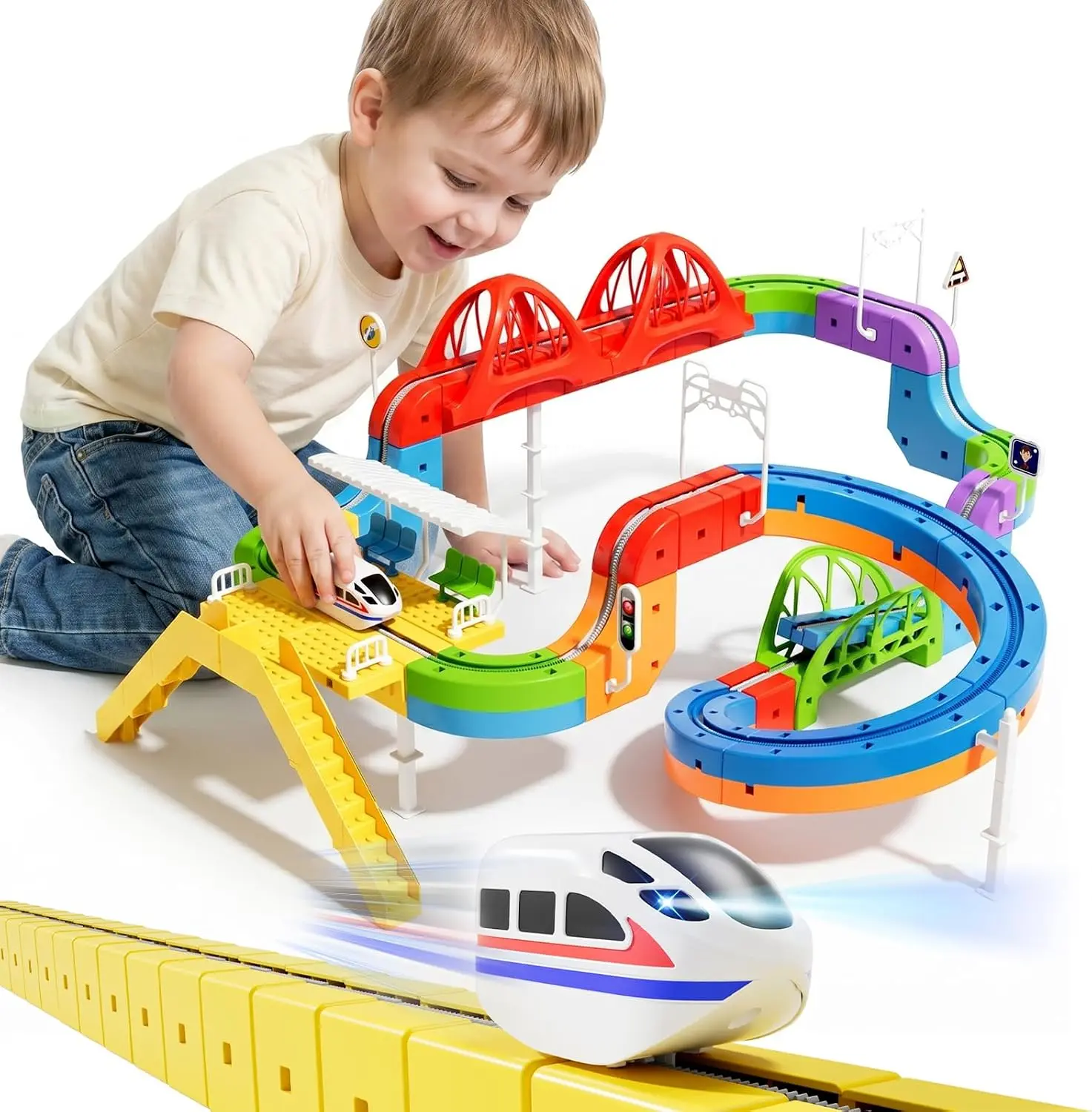 City Track Cars & Slot Train Toys| 360° Spiral Ramp Seesaw Play Set | STEM Train Set Toys
