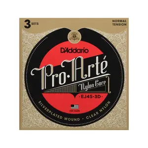 D'Addario EJ45-3D Pro-Arte Nylon Classical Guitar Strings, 3 Sets