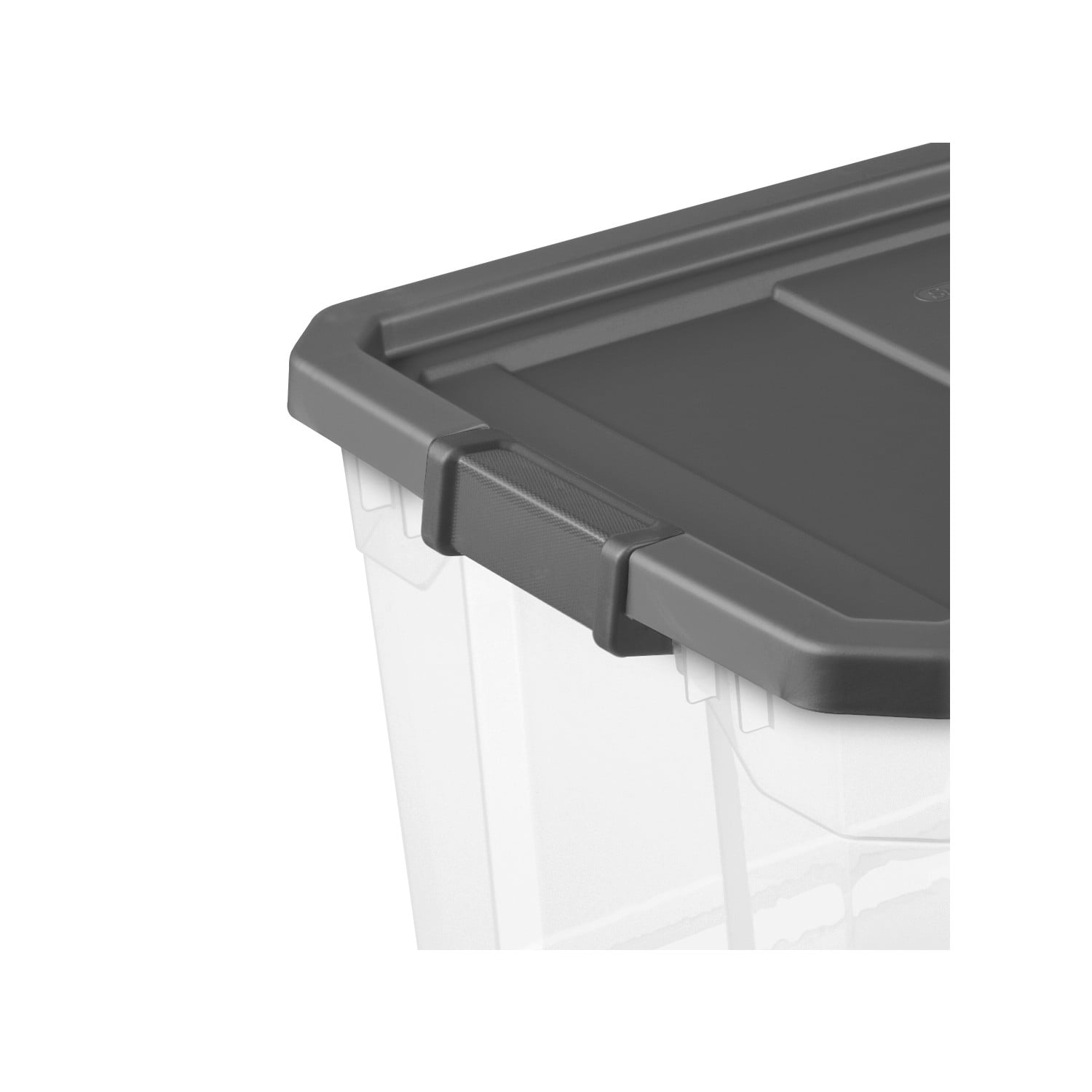 (2 pack) Sterilite 76 Quart Stacker Box, Durable Clear Plastic Storage Bin with Latch Lid, Dark Gray