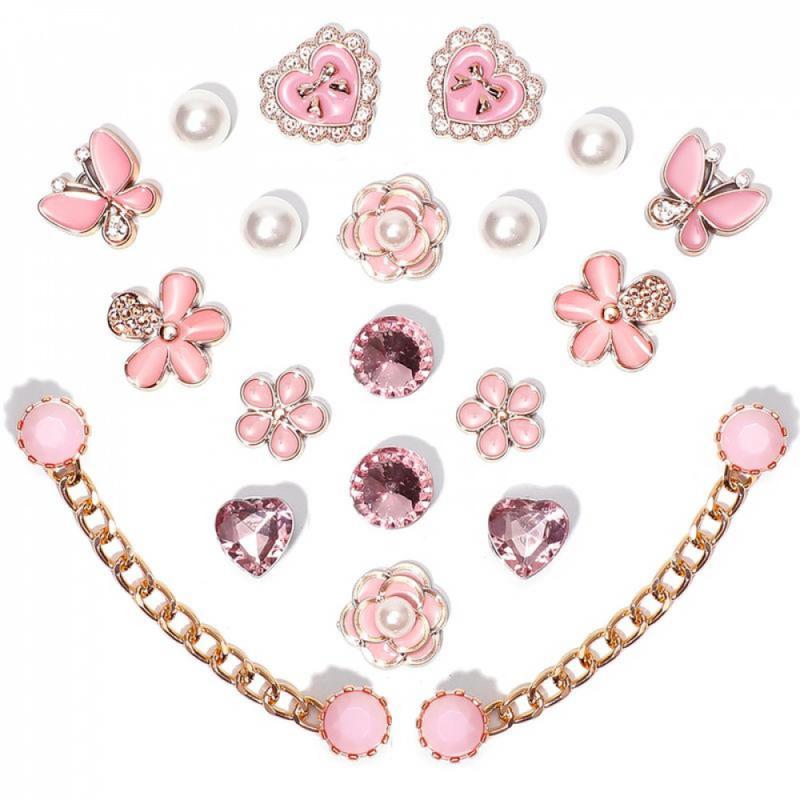 20pcs Bling Plastic Butterfly Flower Sparkling Rhinestones Diy Shoe Decoration Charms For Women's Party Favor Pink Footwear Pearl