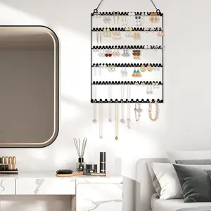 6 Tier Wall Mounted Hanging Earring Organizer Earring Display Storage with 123 Holes and 129 Grooves Jewelry Organizer Tree for Stud Hoop Dangle Earrings Necklace Black