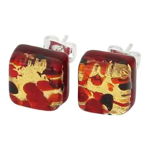 Glass Of Venice Murano Glass Venetian Reflections Square Stud Earrings - Black Red
