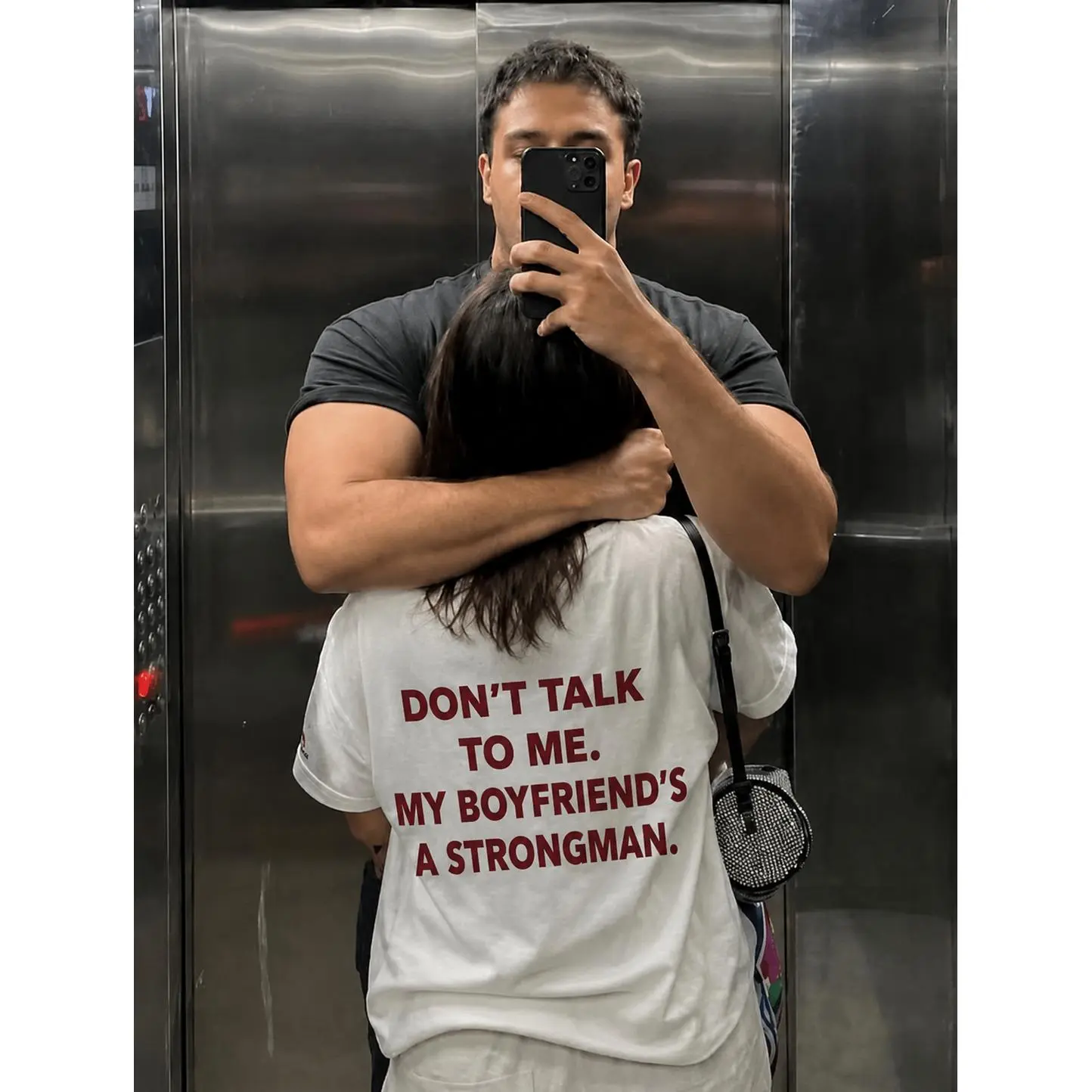"Don't Talk To Me My Boyfriend's A Strongman" Funny Graphic Tee | Y2K Aesthetic Baby Tee Crop Top