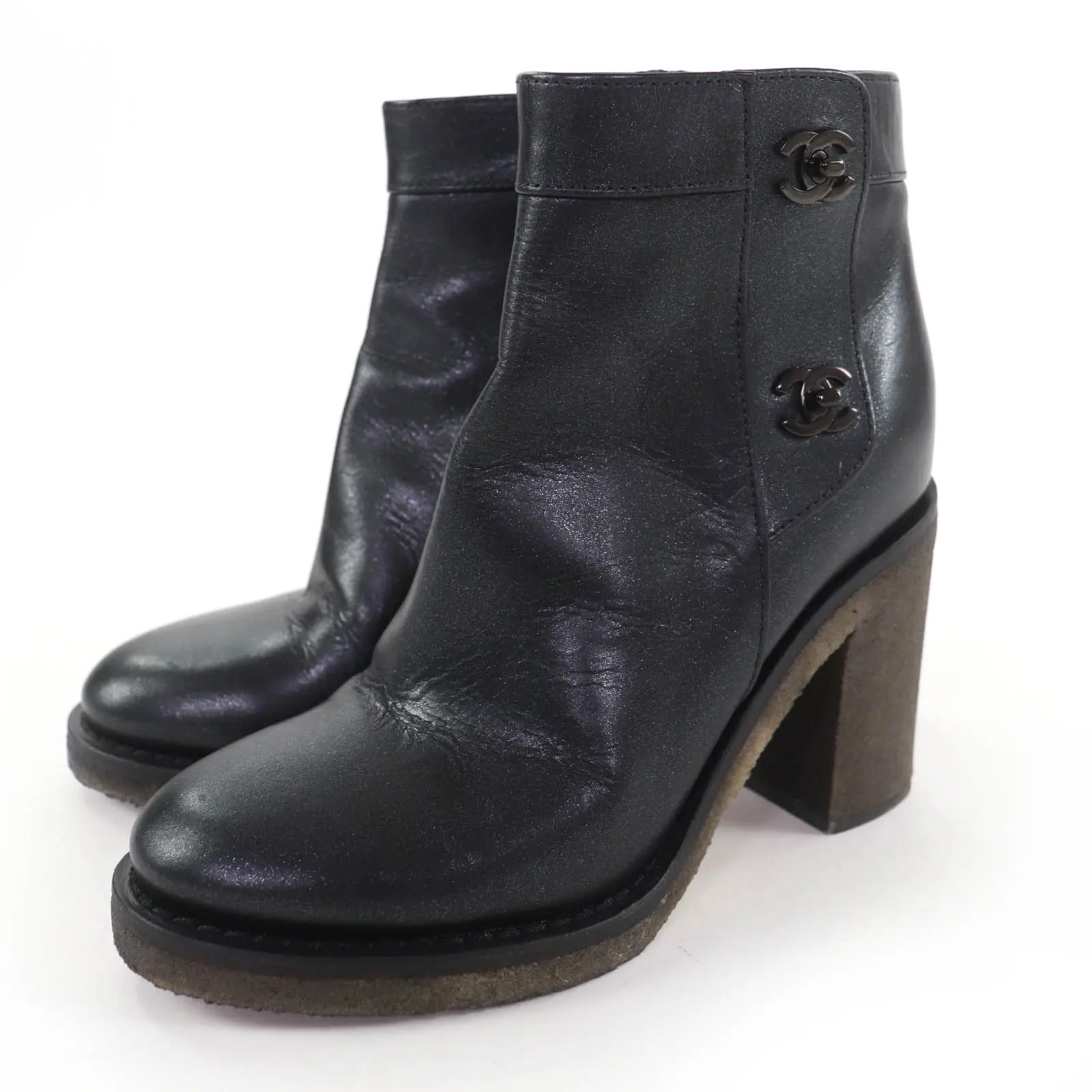 Pre-owned CHANEL Lambskin Small Leather Goods Double COCO Mark turn lock Short Boots