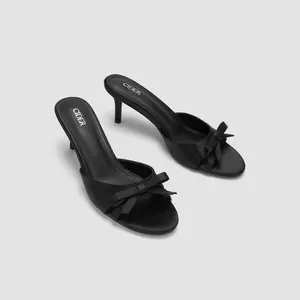 Cider TWO-TONE BOWKNOT SATIN MID HEEL SANDALS