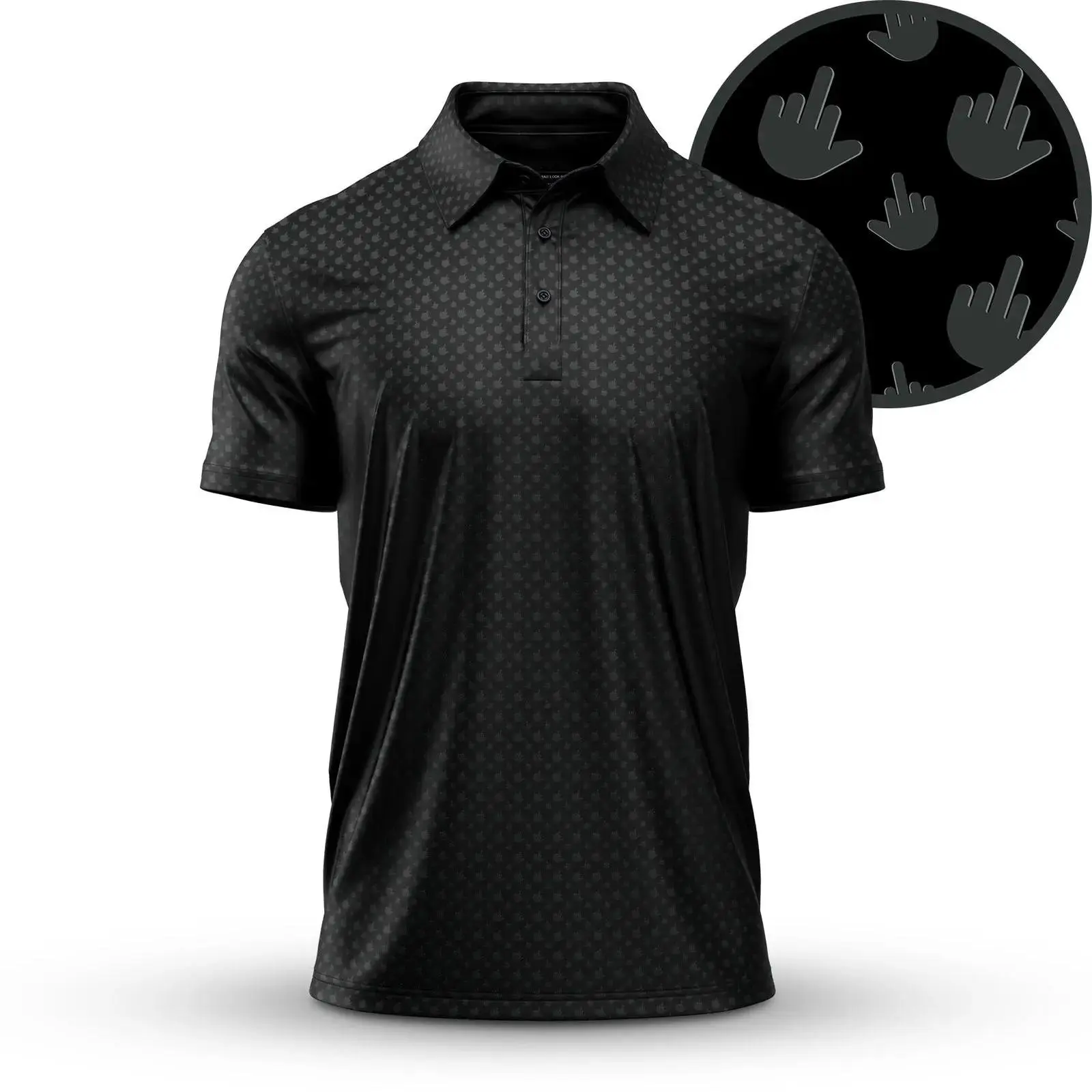 Men's Black Patterned Performance Golf Polo Sports Shirt - Made in USA