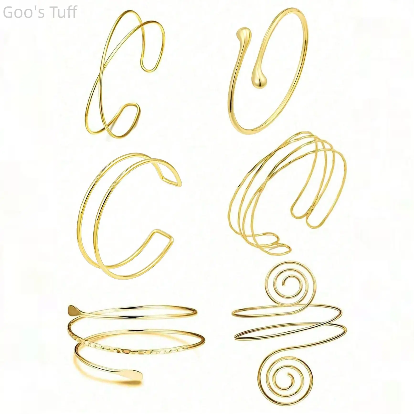 Gold Open Arm Cuff Bracelet Set Adjustable Spiral Wire Wrap Upper Arm Band Boho Minimalist Metal Armlet Jewelry Stackable Statement Bangle For Women Trendy Casual Wear
