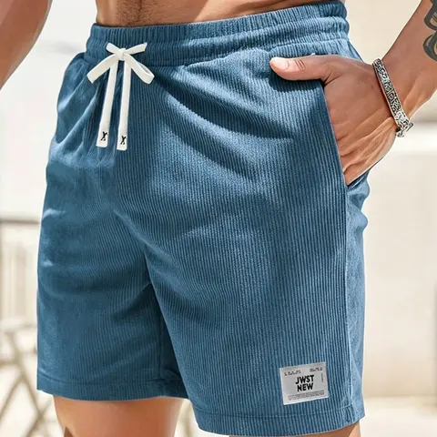Men's drawstring waist shorts casual everyday wear - loose-fit summer shorts with standout letter print, breathable comfortable casual style for men, adjustable drawstring, versatile streetwear look