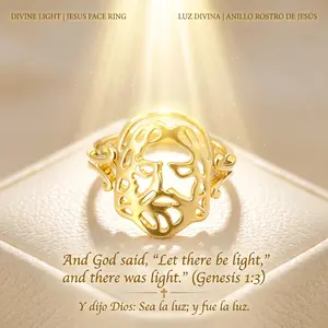 OLDT Line Art Jesus Face Ring, 14K Gold Plated Hollow Christian Silhouette Band, Unisex Religious Faith Keepsake Jewelry (Sizes 6-9)