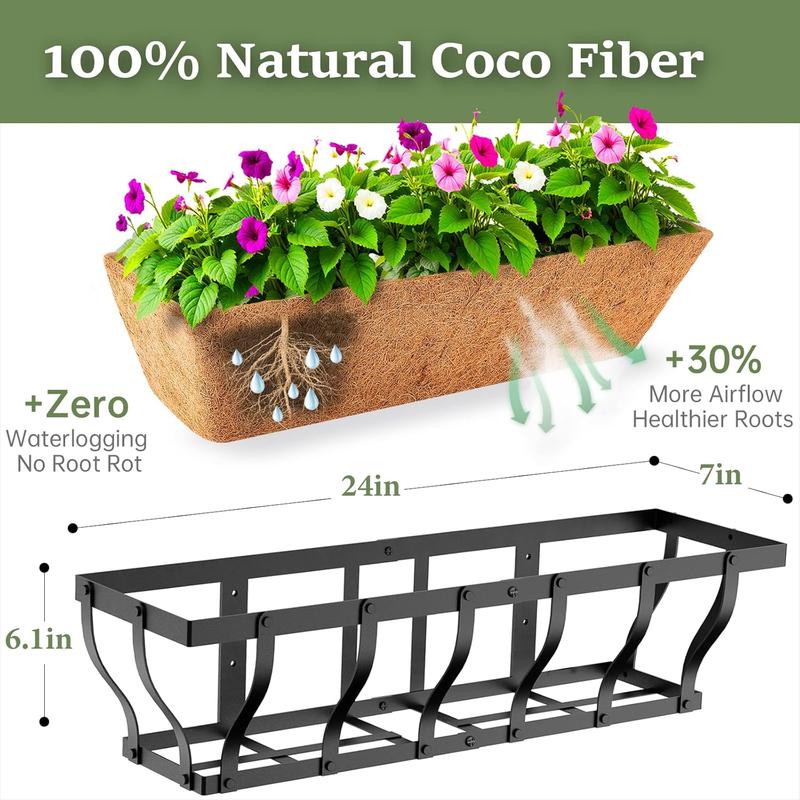 Railing planter boxes heavy duty wallmounted window box planters with coco liner outdoor window flower boxes for windowsill deck porch balcony and patio gardening  24 inch