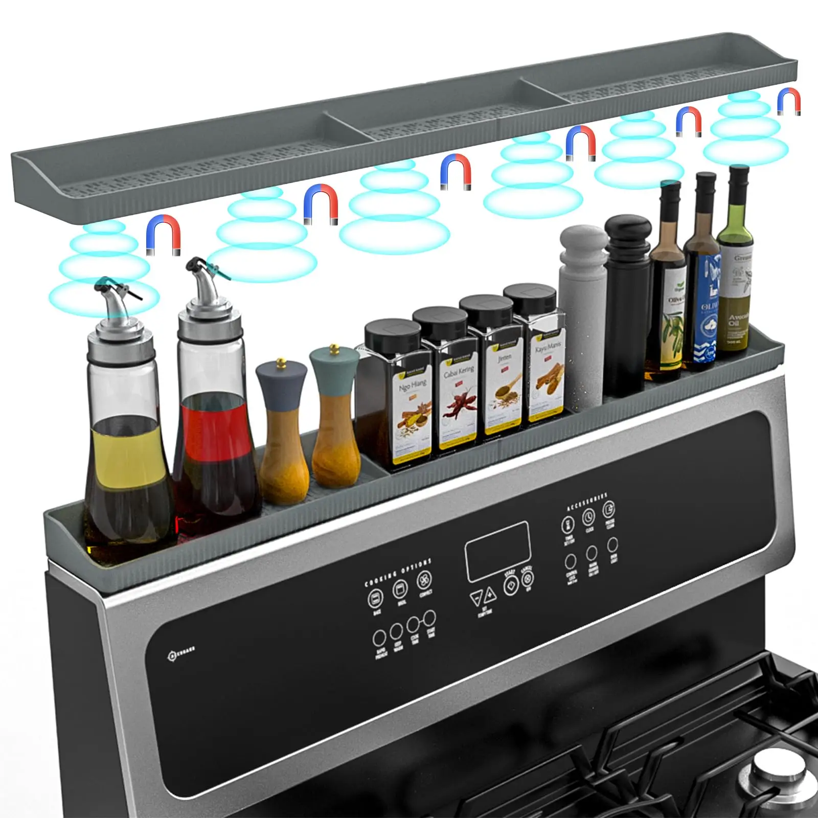 Silicone Stove Top Shelf, 1 Count Magnetic Heat Resistant Spice Rack Organizer, Kitchen Storage Rack for Over Stove Oven, Organization