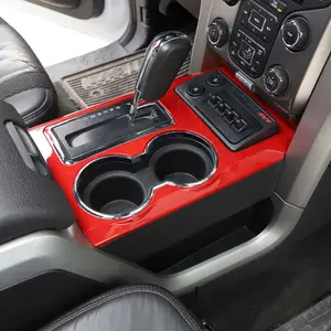 For 2009-2014 Ford F150 Gear Shift Panel Trim Decor Cover ABS Car Interior Accessories, Carbon Fiber Red Decoration Vehicle