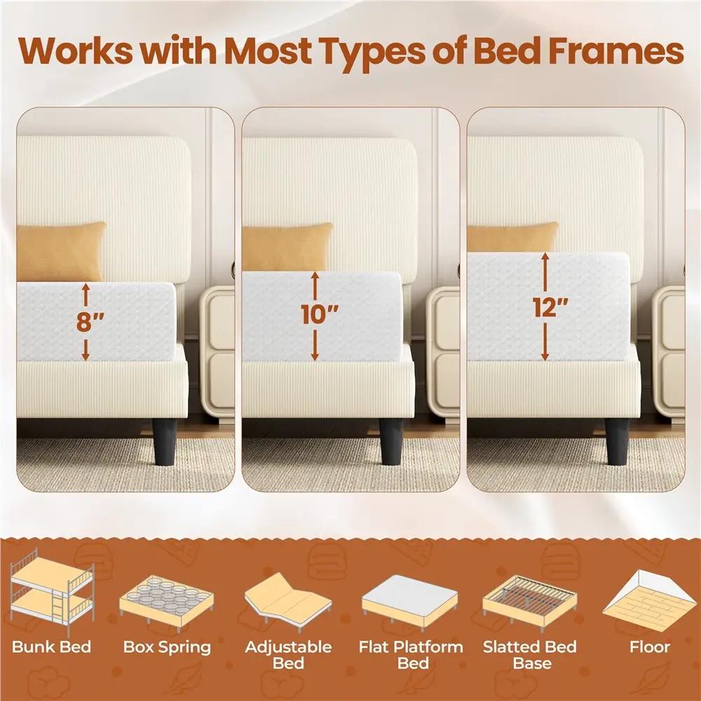 Yaheetech Gel-Infused Memory Foam Mattress 8/10/12 Inch Medium Firm Twin/Full/Queen Size with Green Tea Scent