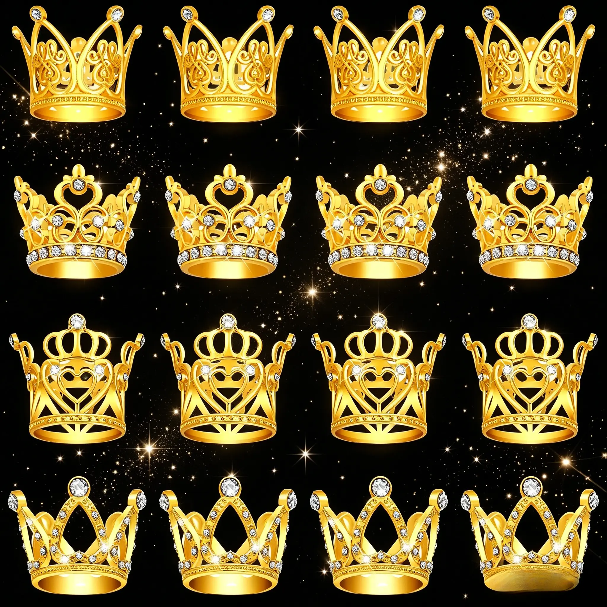 16-Piece 4-Style Mini Gold Alloy Floral Crown Ornaments Set - Glitter Pearl Accessory, Graduation Cake Decorating Supplies, Flower Bouquets Accents, Princess Vibes Specialty Kitchen Gadget