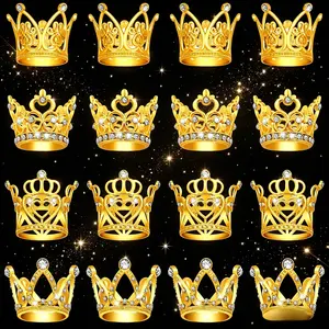 Mini Gold Crowns for Flower Bouquets, 16 Pcs 4 Styles – Small Crown Cake Toppers for  Birthday Party, Wedding Decorations, Queen Aesthetic Gifts