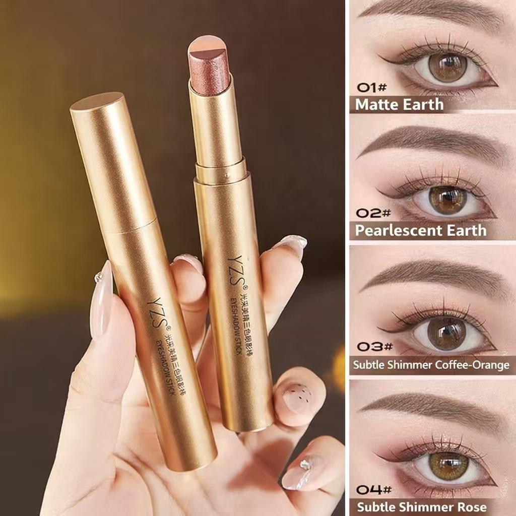 3-in-1 Beginner-Friendly Eyeshadow Stick, Quick-Set Smudge-Resistant Formula, One-Swipe Cream Shimmer Trio Shadow, Waterproof Long-Wear Liquid Eyeliner & Color-Shift Hydrating Lip Oil Makeup Kit