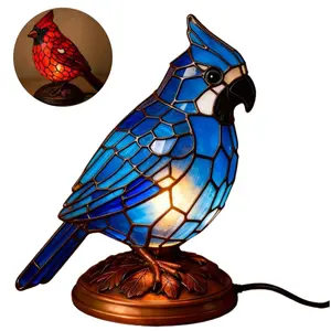 Tiffany-Style Cardinal Bird Table Lamp, Hand-Painted Resin Night Light.A Festive Christmas Decor & Perfect Gift for Bird Enthusiasts