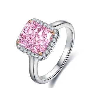 STONE PRECIOUS,3.0ct pink diamond ring.proposal,engagement,anniversary,Christmas present.sterling silver romantic ring with zircon lab diamond,radiant cut.