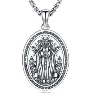 ANIU S925 Sterling Silver Triple Moon Goddess Hecate Necklace for Women Men Wiccan Protection Amulet Hecate Necklace Witches Pagan Pendant Gift Jewelry