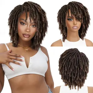 Full Curly Crochet Braided Wig Natural Synthetic African Dreadlock Curly Hair Short Twist Design Breathable Layered Bob Cut Daily & Cosplay Replacement Wig