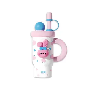 UME Bunny Straw Tumbler Drinkware Flasks 730ml Stainless Steel Insulated Cute Design for Hot Cold Drinks Daily Sips Gifting