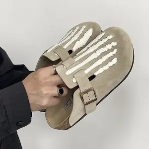 Bone Embroidered Boken Shoes for Men Unique Design Fashionable Leather Women'S Slippers Capsules Feet Flat Shoes Unisex yourparcel