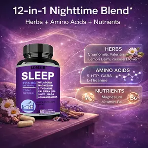 Natural Sleep Aids for Adults with Melatonin 5mg and Magnesium Glycinate 500mg, Ashwagandha, L Theanine, Valerian Root, GABA, 5-HTP and more, 12-in-1 Melatonin Sleep Capsules - 60 Capsules