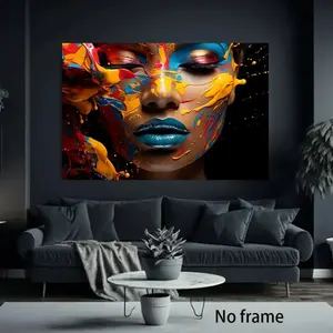 Golden Face Woman Portrait Poster, Canvas Art for Living Room, Modern Abstract Design Unframed Wall Decor, Beautiful Lady Painting, Home Decoration