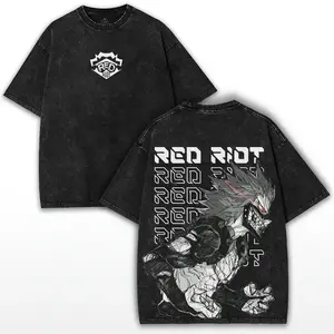 Black Washed My Hero Academia Eijiro Kirishima Red Riot Hardening Quirk Vintage Grunge Retro Anime Streetwear Graphic T‑Shirt for Men Women Oversized Short Sleeve Crewneck Cotton Tee Casual Top for My Hero Academia Fans and Daily Wear