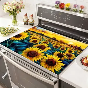 Soft Electronic Stove Range Burner Panel Protector Pad, Sunflower Flower Design, Scratch Resistant, Easy to Clean, Multi-Purpose Kitchen Cover, Stove Plate