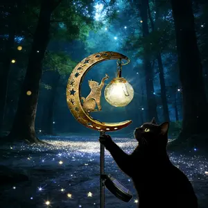 1 New Solar-Powered Outdoor Cat Ground Light, Outdoor LED Moon Stake Light, Warm White LED Decorative Light, Suitable for Pathways, Patios, Camping, RVs, Gardens, Weddings, Backyards, Ideal Gift for Christmas, Halloween