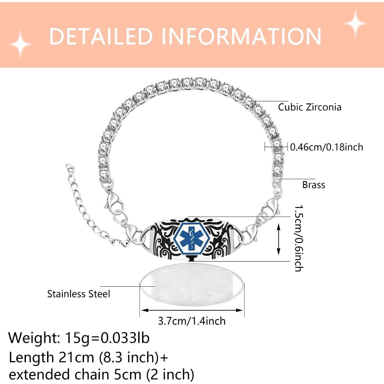 Dynamic QR Code Medical Alert Tennis Bracelet - Stainless Steel - Rhinestone Inlaid, Interchangeable Tag, Dual Lobster Clasps & Extender, Scan to Update Health/Allergy/Emergency Info, Fashion Medical ID Bracelet Dynamic QR Code Medical Alert Tennis Bracelet - Stainless Steel - Rhinestone Inlaid, Interchangeable Tag, Dual Lobster Clasps & Extender, Scan to Update Health/Allergy/Emergency Info, Fashion Medical ID Bracelet