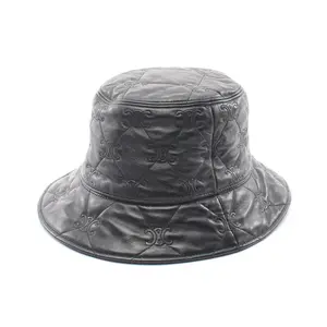 Pre-owned Celine Lambskin Small Leather Goods Triomphe Quilted Bucket Hat
