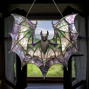 Modern Acrylic Bat Catcher 8'x7.3' in Colorful Glass Style, Multi-Purpose Halloween Decor, Home Wall Art, Waterproof and Feather-Free