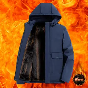 Men's Thick Warm Hooded Jacket for Fall/Winter 2025 - Fleece Lined Coat with Zipper Closure, Long Sleeves, Inner Pocket, Suitable for Outdoor Activities, Winter Overcoat, Urban Style Menswear Small Casual Navy Blue