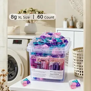 5D 5-in-1 Laundry Detergent Pods, 60pcs with 8g Extra-Large Capsules, Deep Clean & Stain Removal, Long-Lasting Fresh Scent, Color-Safe, Gentle on Skin, Highly Efficient Laundry Detergent Beads