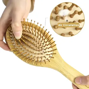 Bamboo Hair Brush for Hair Growth, Natural Bamboo Bristles Detangling Wooden Paddle Hairbrush for Massaging Scalp, for Women Men and Kids, for All Hair Types, with Ergonomic handle