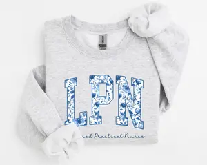 Licensed Practical Nurse Sweatshirt / Short Sleeve T-SHIRT, Blue Toile LPN Crewneck, Floral Lpn Sweater, Nurse Appreciation Week, Lpn Graduation Gift